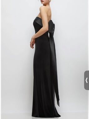 After Six Strapless Black Satin Gown with Back Bow